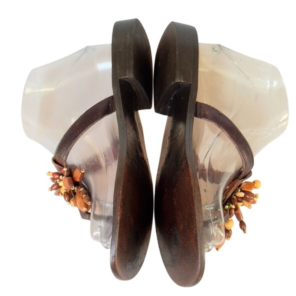 OSCAR De LaRENTA Women's Brown Leather Beaded Sandals Thongs Italy Size 39.5 - Picture 4 of 10